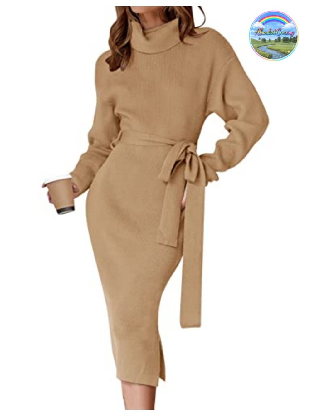 Turtleneck Long Sleeve Bodycon Midi Sweater Dress Ribbed Knit